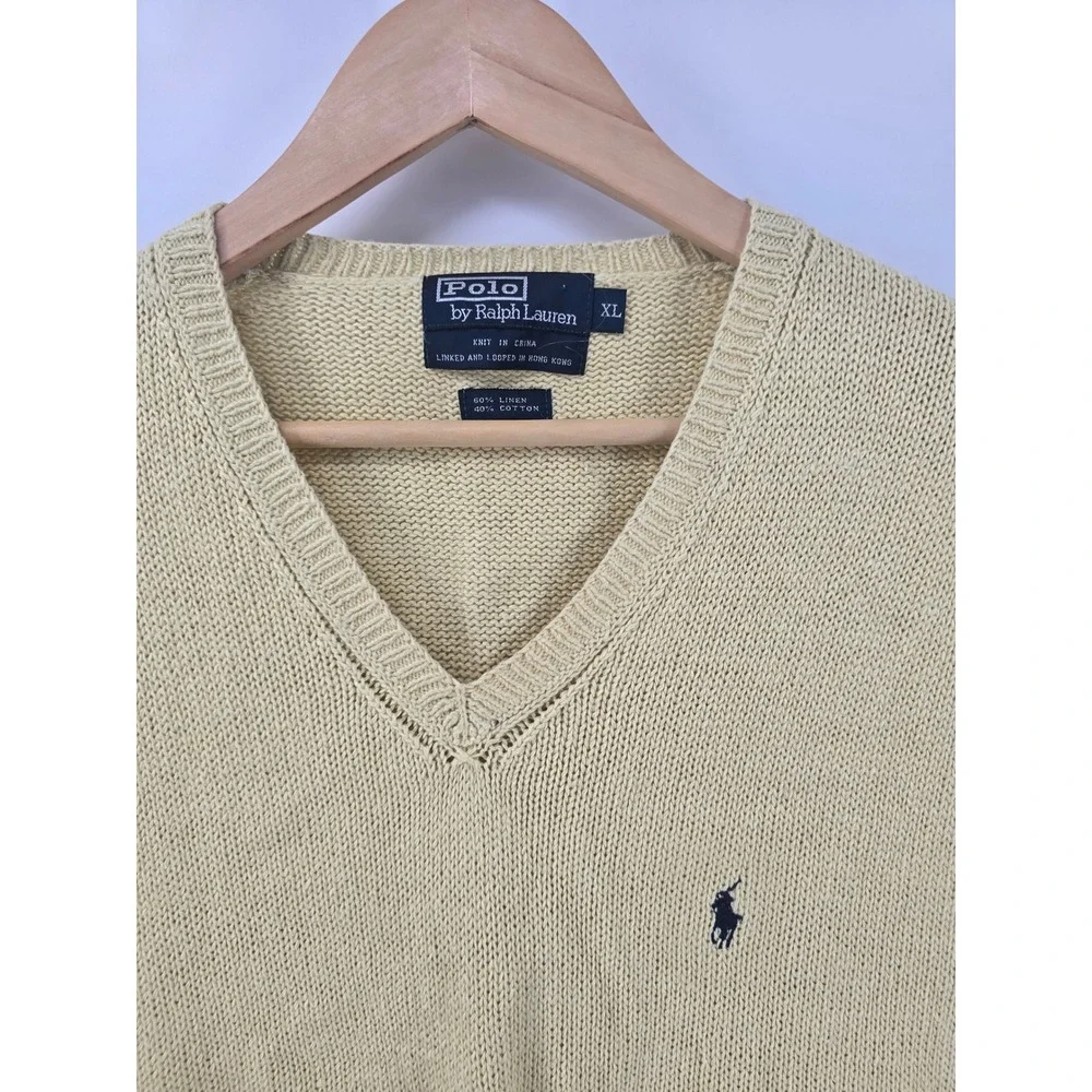 Polo Ralph Lauren Sweater Vest Mens XL Yellow Linen Cotton V-Neck Pony Logo